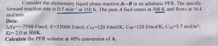Solved Consider the elementary liquid phase reaction A B in | Chegg.com