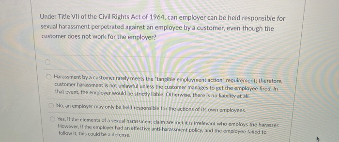 Solved Under Title VII of the Civil Rights Act of 1964, can | Chegg.com