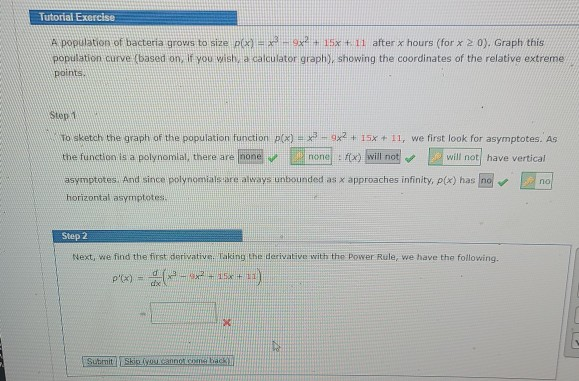 Solved Tutorial Exercise A population of bacteria grows to | Chegg.com