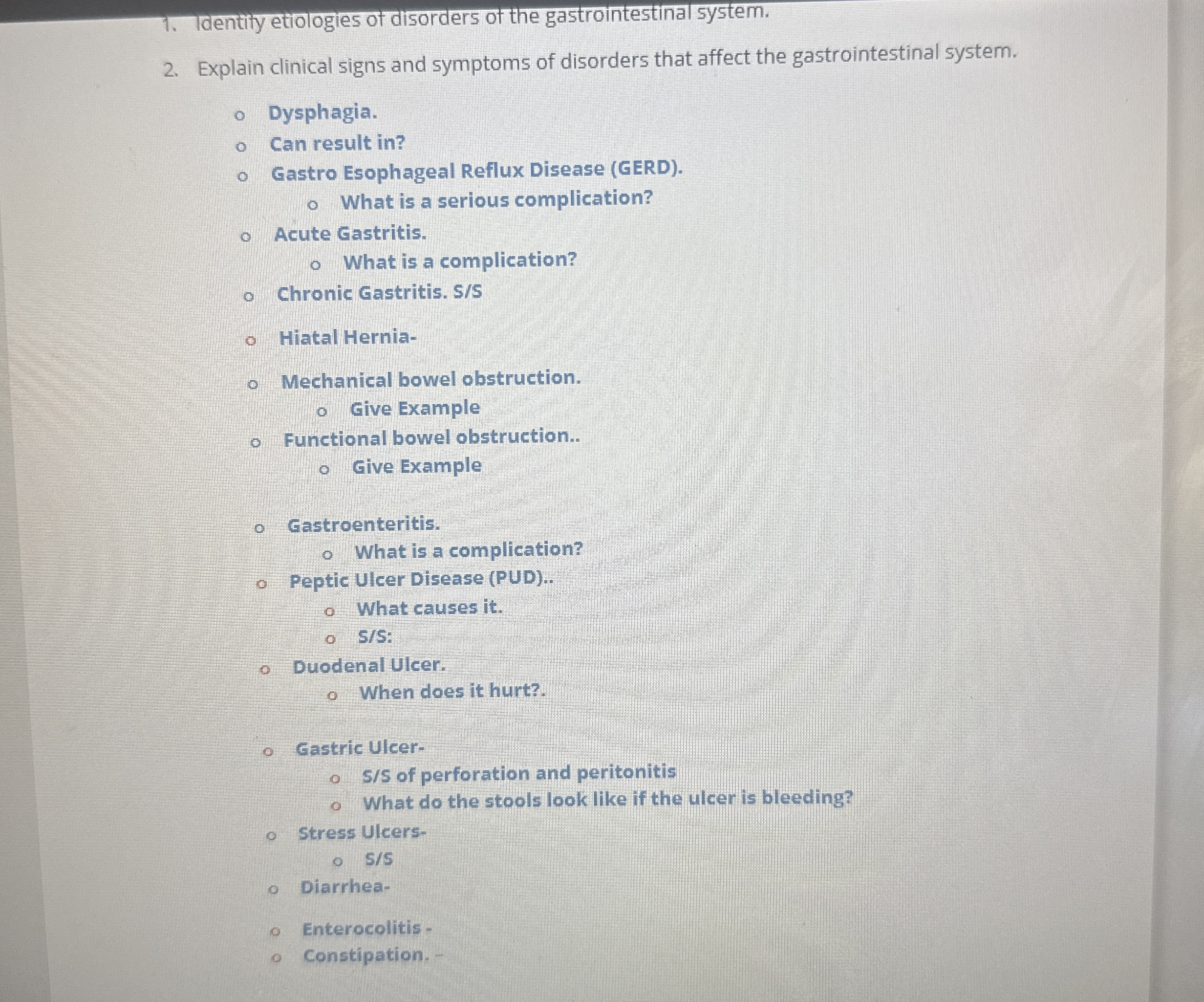 Solved Identify etiologies of disorders of the