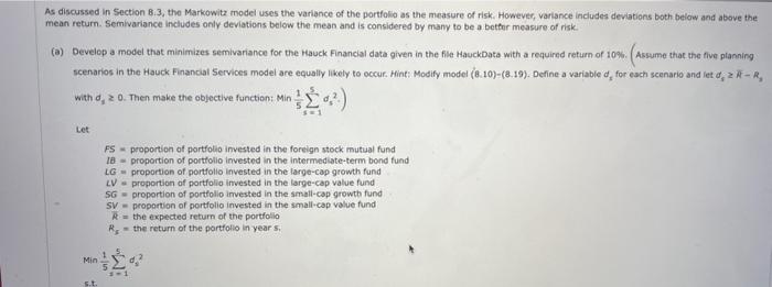 solved-as-discussed-in-section-8-3-the-markowitz-model-uses-chegg