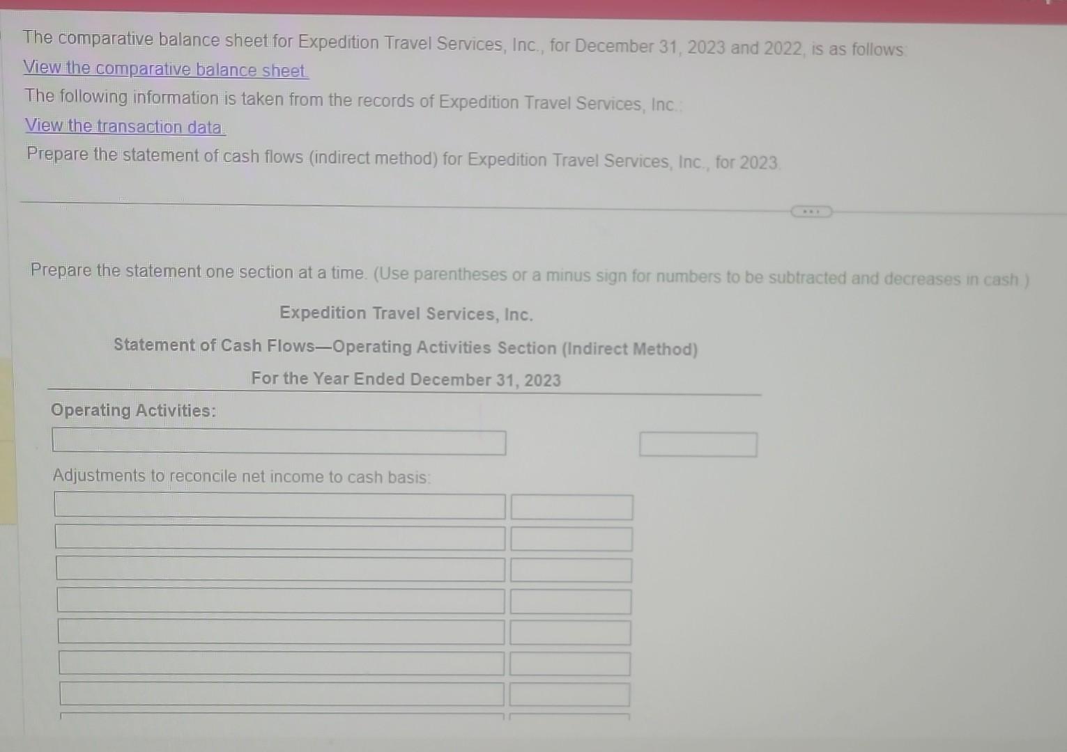 Solved The comparative balance sheet for Expedition Travel | Chegg.com