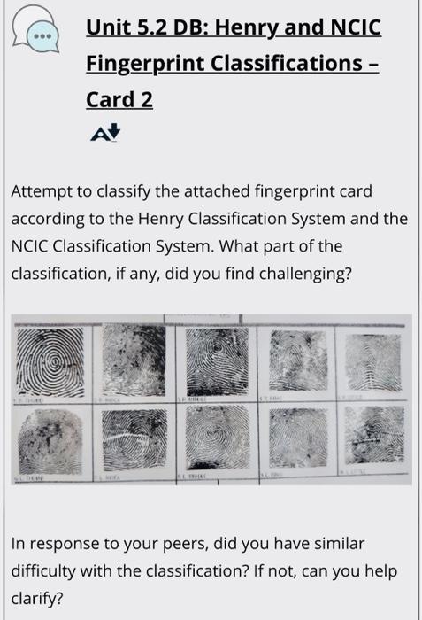 Solved Unit 52 Db Henry And Ncic Fingerprint 1320