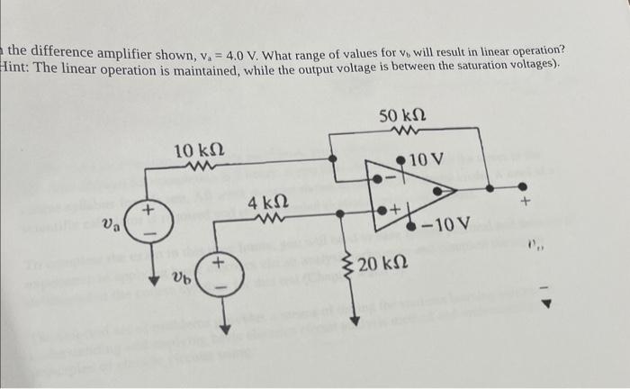 Solved the difference amplifier shown, va=4.0 V. What range | Chegg.com