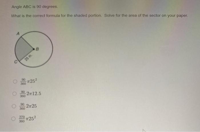 Solved Angle ABC is 90 degrees. What is the correct formula | Chegg.com