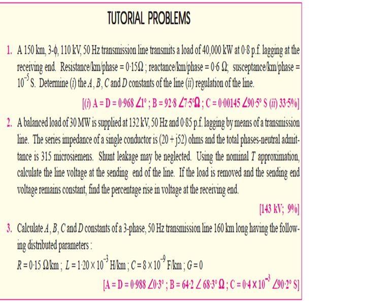 Solved TUTORIAL PROBLEMS 1. A 150 km, 3-0 , 110 kV, 50 Hz | Chegg.com