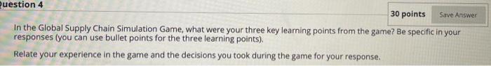 Solved Save Answer Question 4 30 points In the Global Supply | Chegg.com