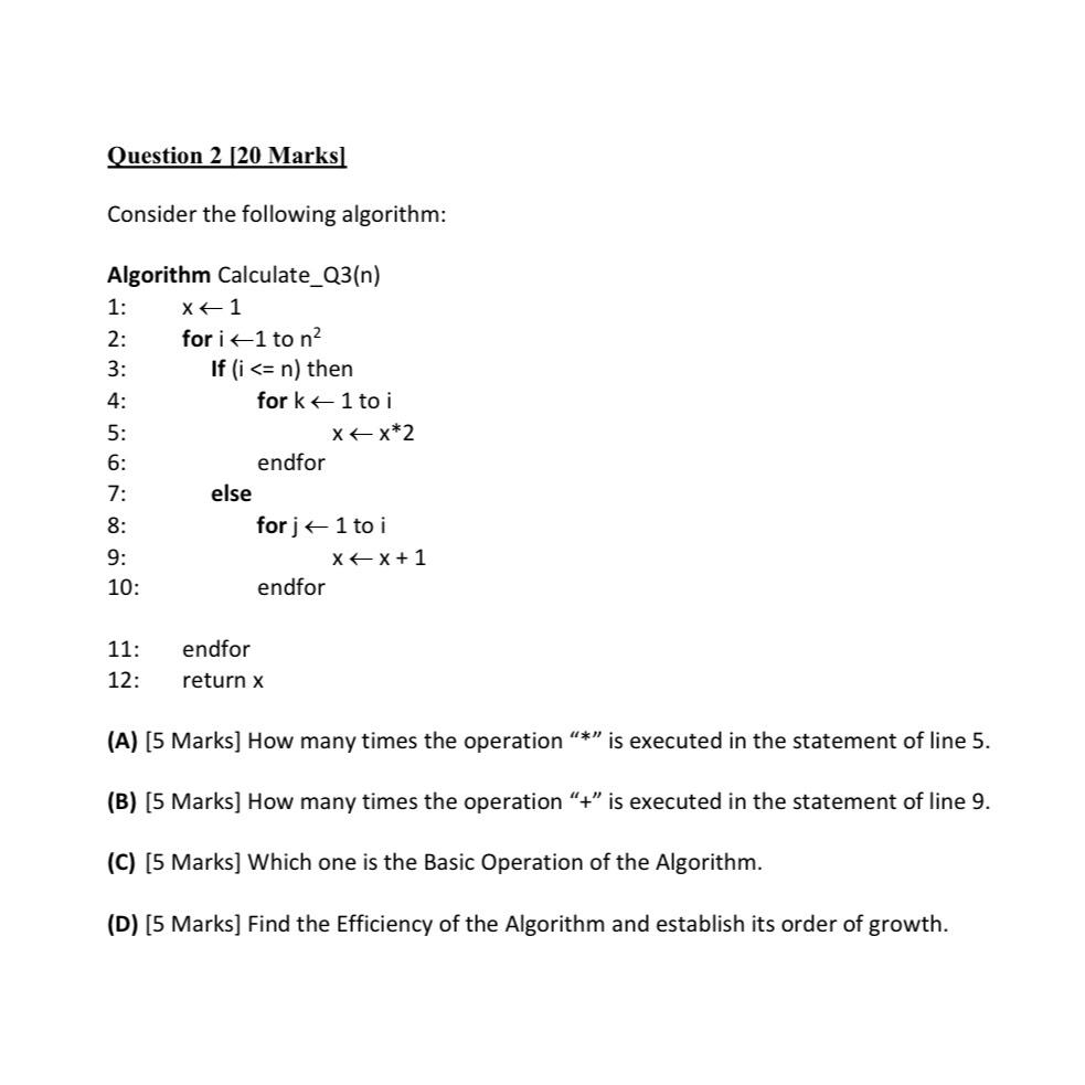 Solved Question 2 [20 ﻿Marks]Consider The Following | Chegg.com