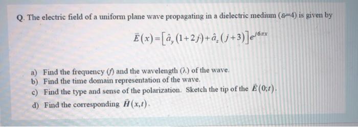 Solved Q The Electric Field Of A Uniform Plane Wave Prop Chegg Com