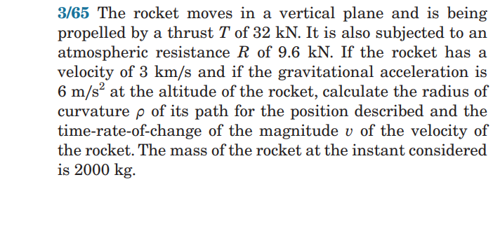 Solved 3/65 ﻿The rocket moves in a vertical plane and is | Chegg.com