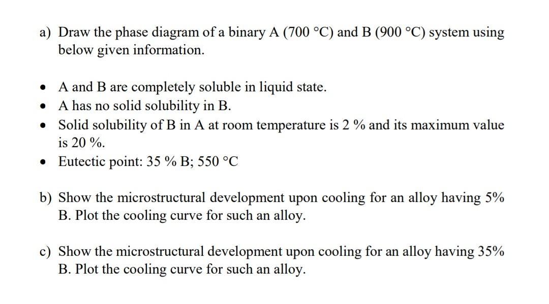 Solved a) Draw the phase diagram of a binary A (700 °C) and | Chegg.com