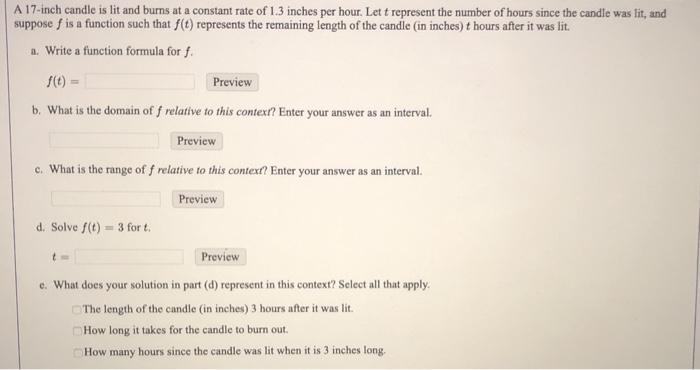 A 17 Inch Candle Is Lit And Burns At A Constant Rate Chegg Com