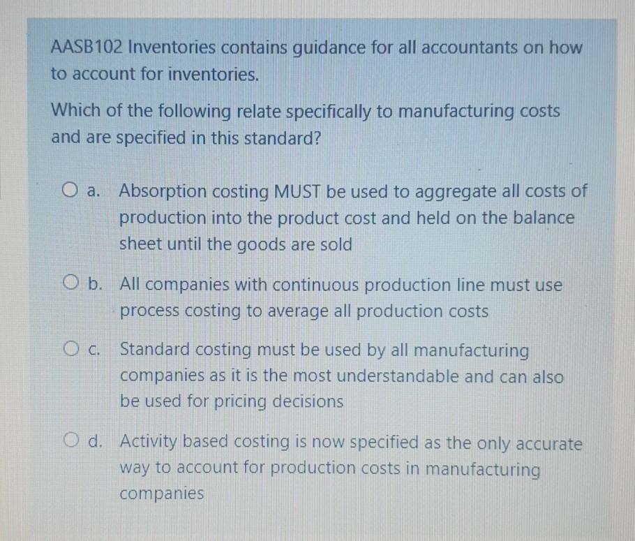 Solved AASB102 Inventories contains guidance for all