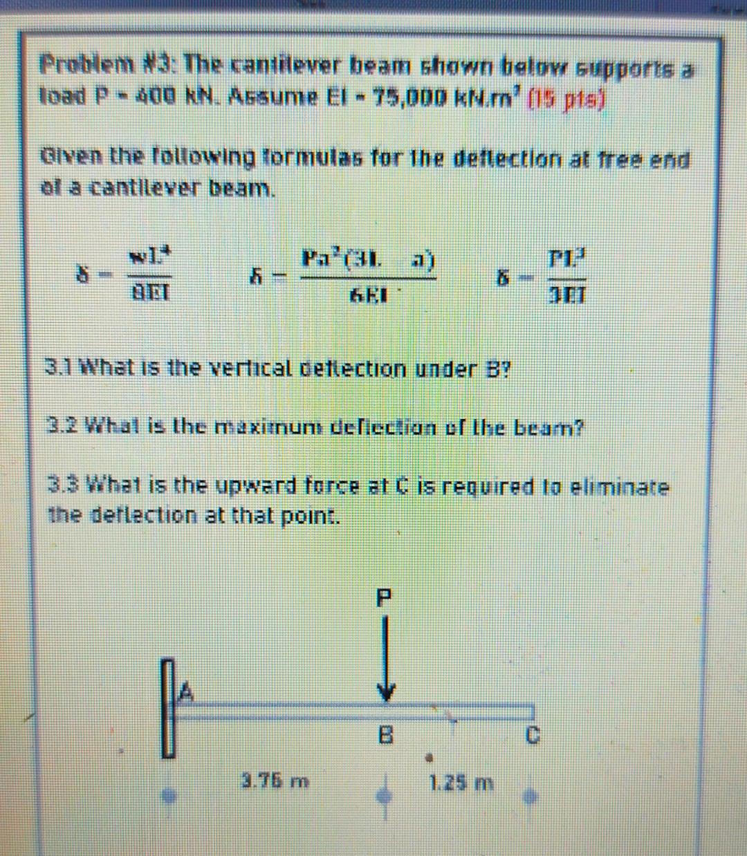 Solved Problem The Cantilever Beam Shown Below Supports Chegg Com