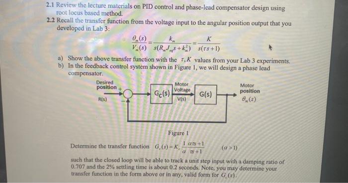 Solved K 2.1 Review The Lecture Materials On PID Control And | Chegg.com