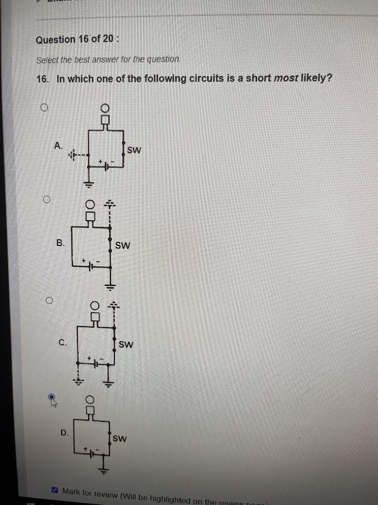 Solved Question 16 ﻿of 20 ﻿:Select the best answer for the | Chegg.com