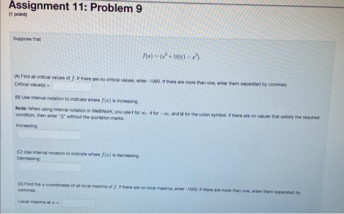 Solved Assignment 11: Problem 9 (1 point) Suppose that (a) = | Chegg.com