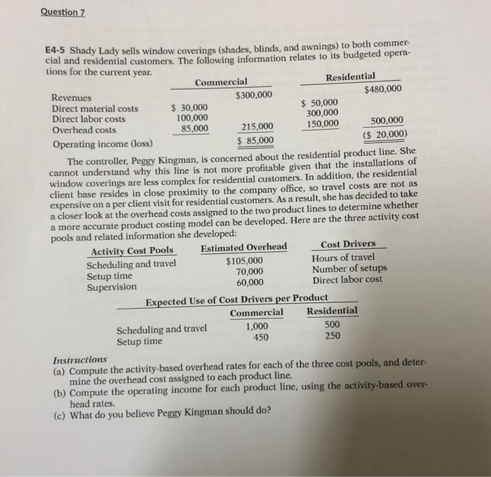 Solved E45 Shady Lady sells window coverings (shades,