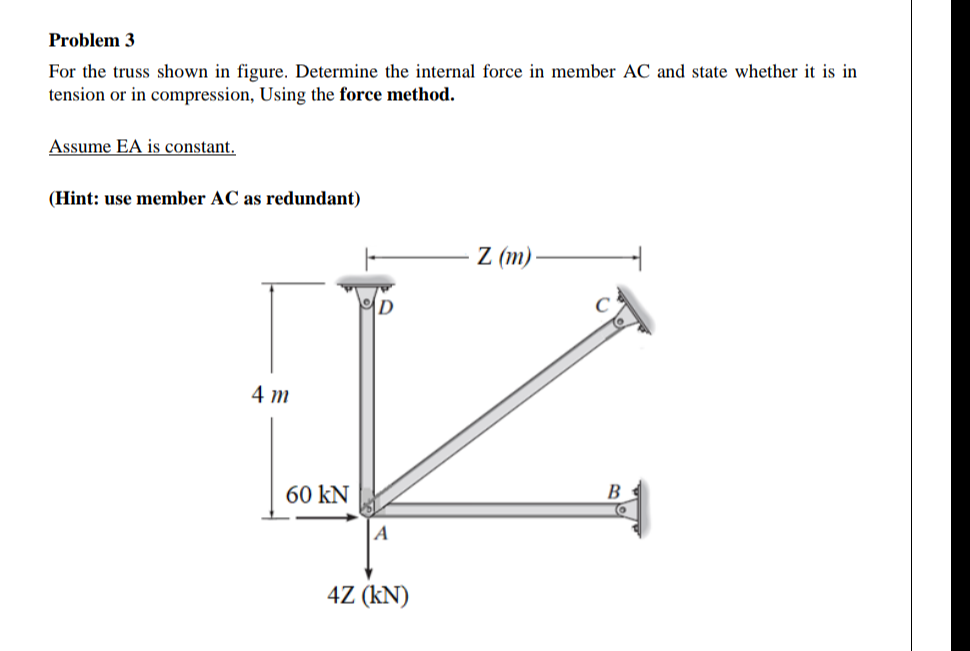 Solved Problem 3 For the truss shown in figure. Determine | Chegg.com