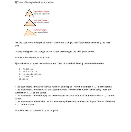 Solved 1) Types Of Triangles By Sides Are Below: Equilateral 