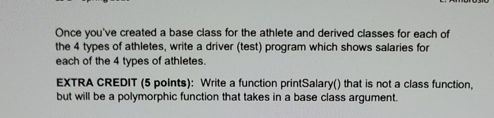 Solved Assignment Inheritance And Polymorphism (Extra Credit | Chegg.com