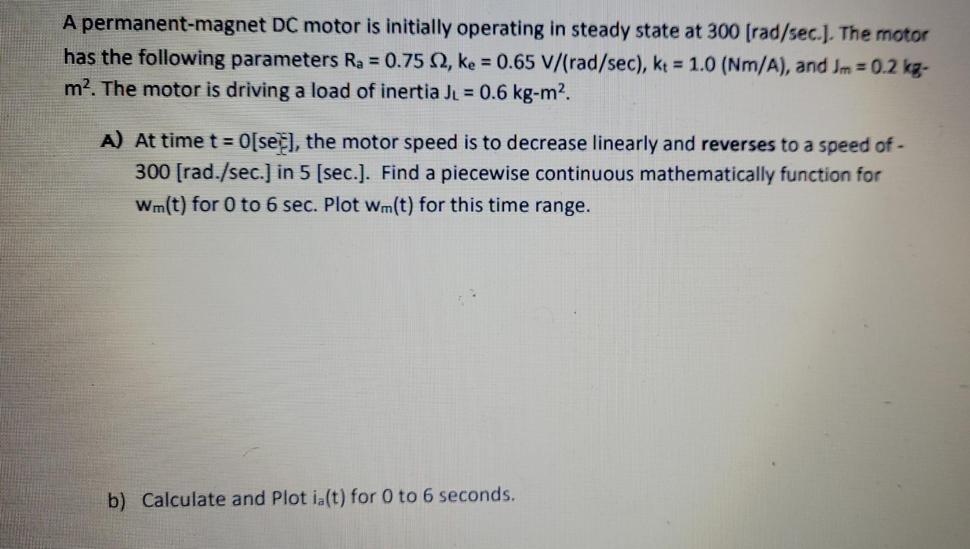 Solved A Permanent-magnet DC Motor Is Initially Operating In | Chegg.com