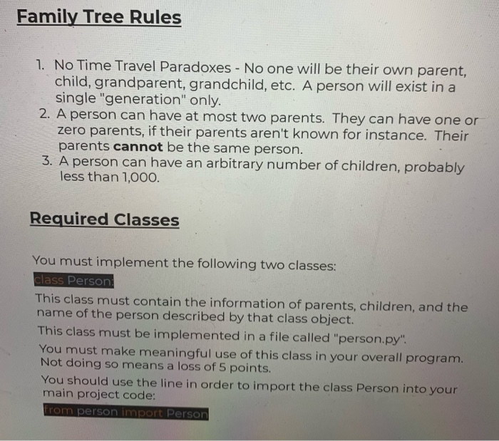 I need to make a family tree in PYTHON. The last 2 | Chegg.com