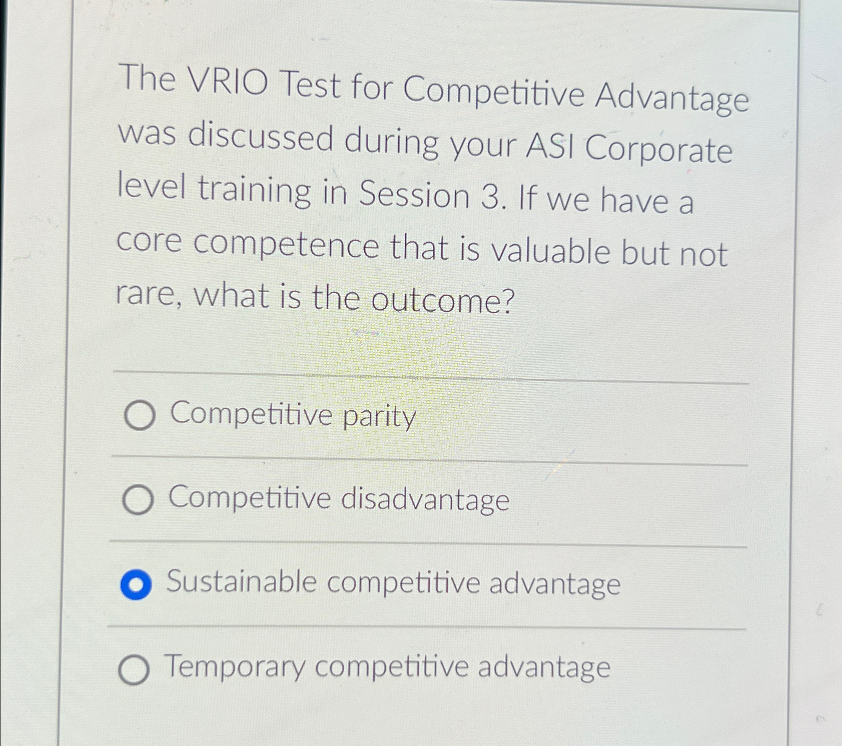 Solved The VRIO Test for Competitive Advantage was discussed | Chegg.com