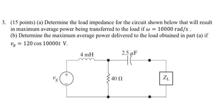 [Solved]: 3. (15 points) (a) Determine the load impedance f