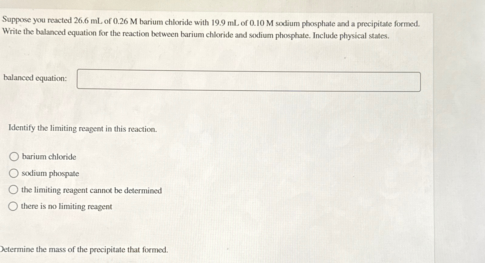 Solved Suppose You Reacted 266ml ﻿of 026m ﻿barium Chloride 0162