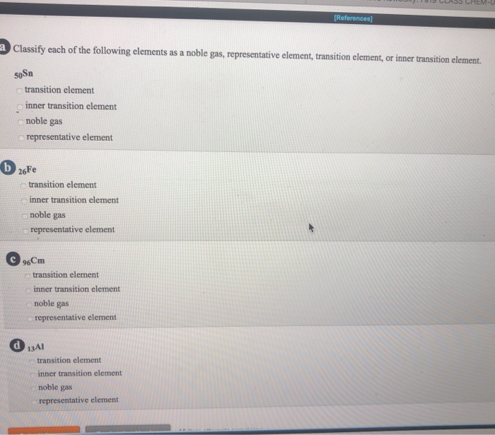 Solved [References] Classify each of the following elements | Chegg.com