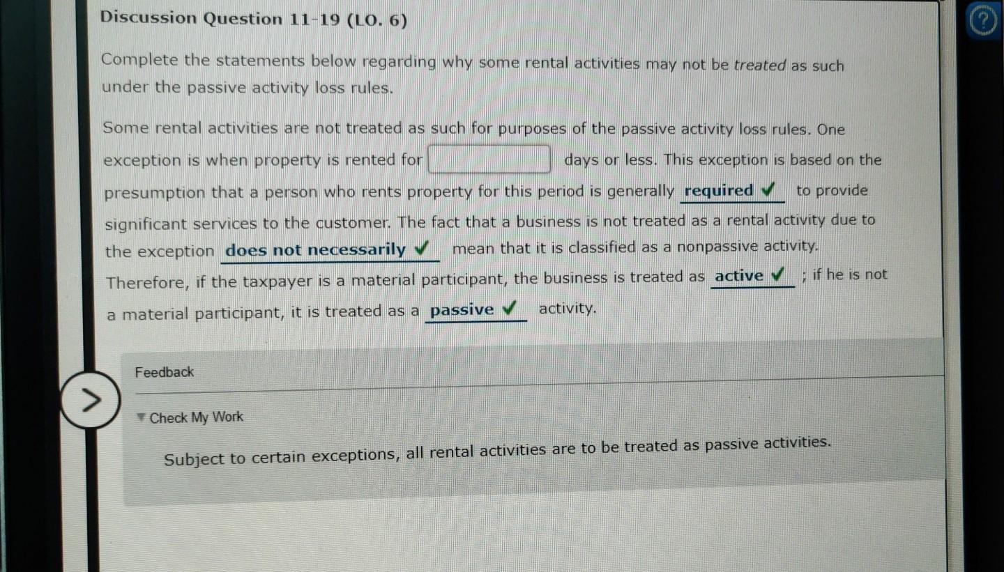 Solved Discussion Question 1119 (LO. 6) Complete the