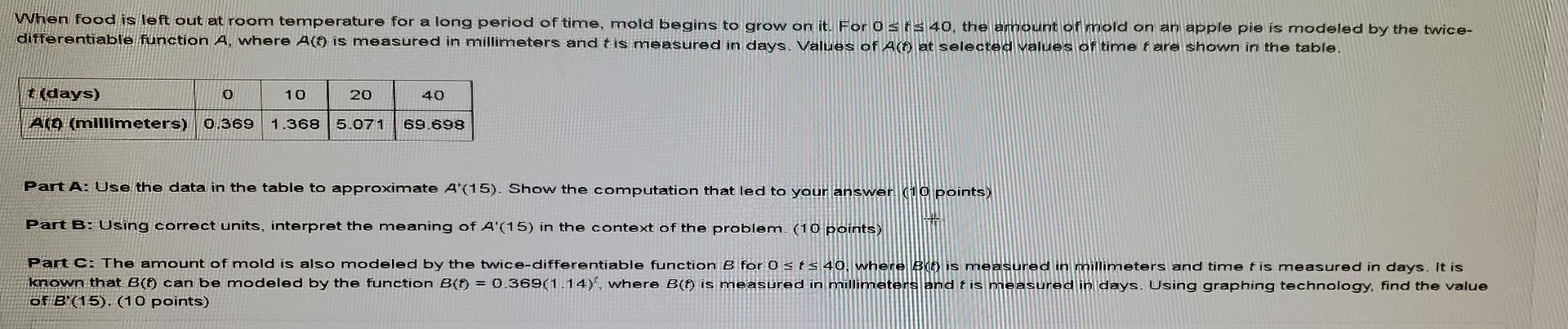 Solved Part A: Use the data in the table to approximate | Chegg.com