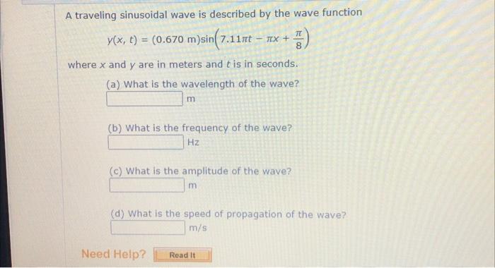 Solved A traveling sinusoidal wave is described by the wave | Chegg.com