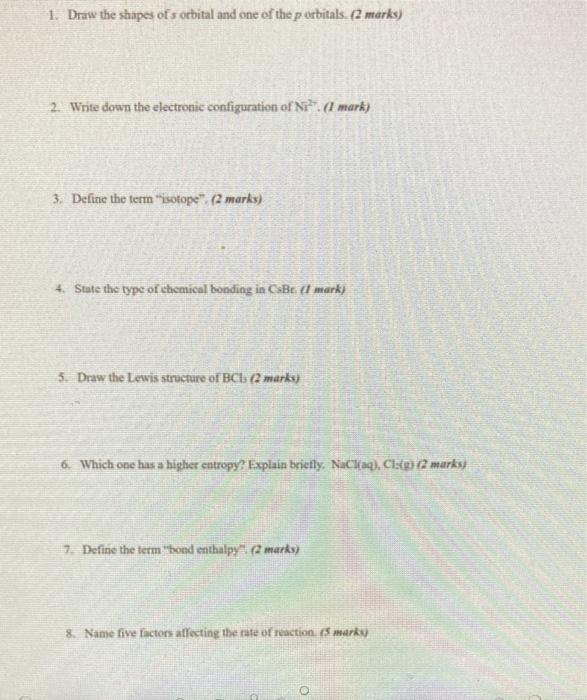 Solved 1 Draw the shapes of s orbital and one of the p | Chegg.com