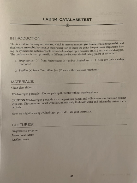 catalase test: introduction, principle, procedure,... Solved LAB 34: CATALASE TEST INTRODUCTION: This is a test | Chegg.com