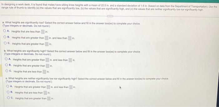 Solved In designing a work desk, it is found that males have | Chegg.com