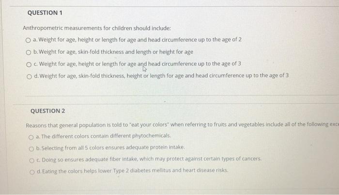 Weight and length/height measurement for children over age of 2