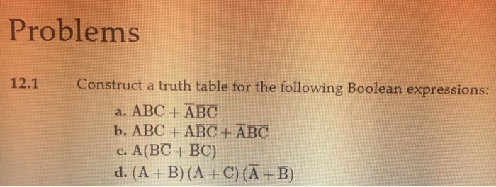 Solved Problems 12.1 Construct A Truth Table For The | Chegg.com