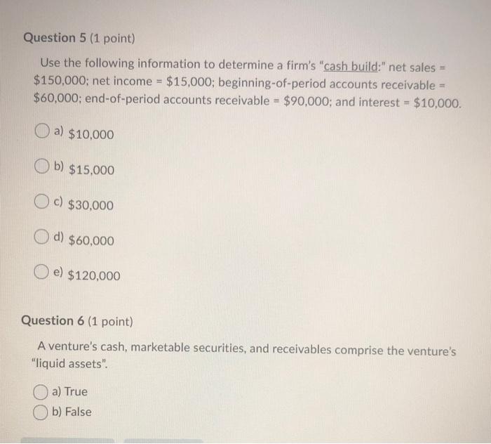 Solved Question 5 (1 point) Use the following information to | Chegg.com