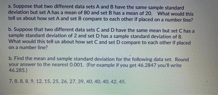 Solved a. Suppose that two different data sets A and B have | Chegg.com