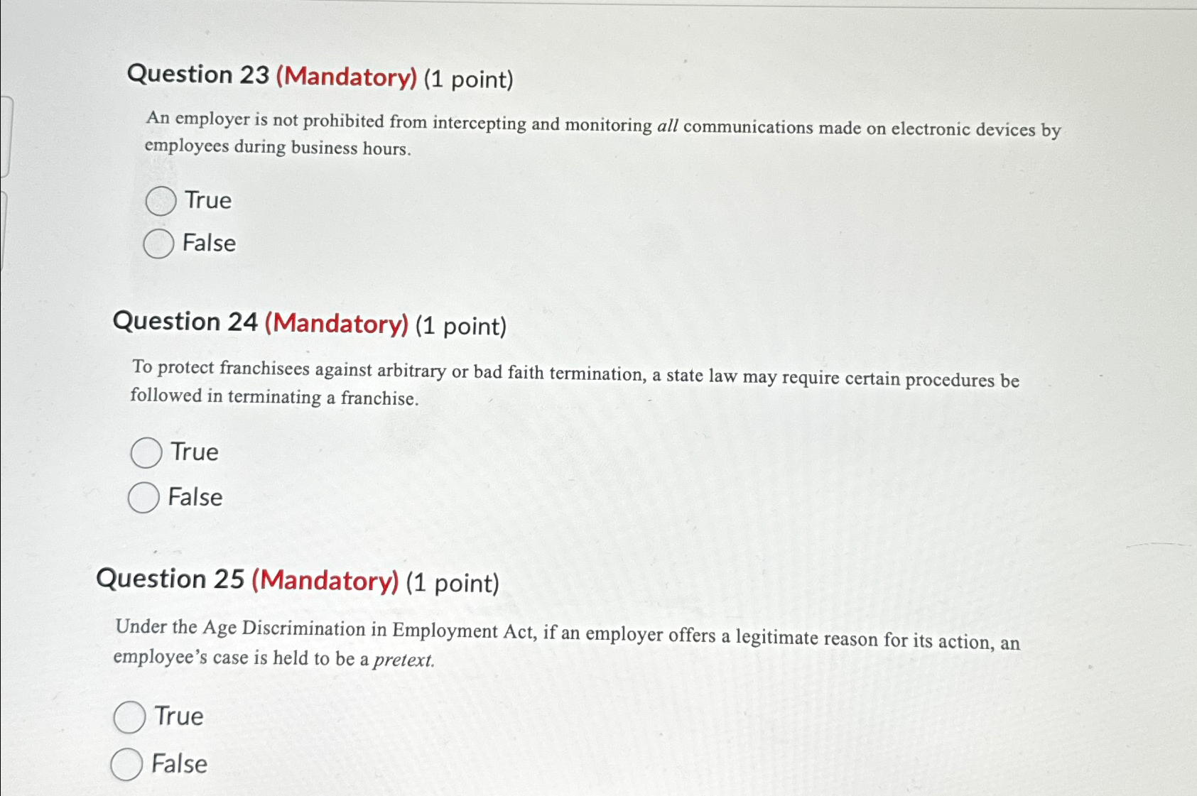 Solved Question 23 (Mandatory) (1 ﻿point)An employer is not | Chegg.com