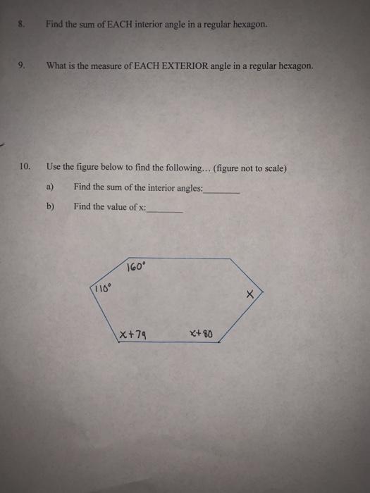 Solved 8. Find the sum of EACH interior angle in a regular | Chegg.com