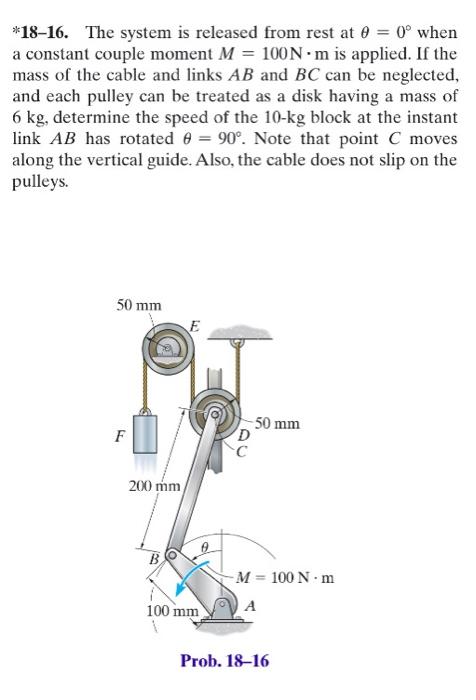 Solved *18-16. The system is released from rest at 0 = 0° | Chegg.com