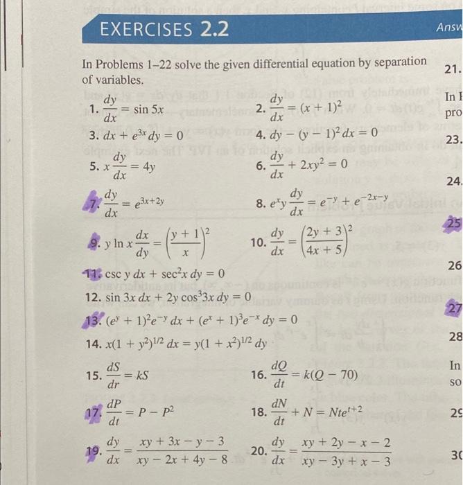 Solved In Problems 1−22 solve the given differential | Chegg.com