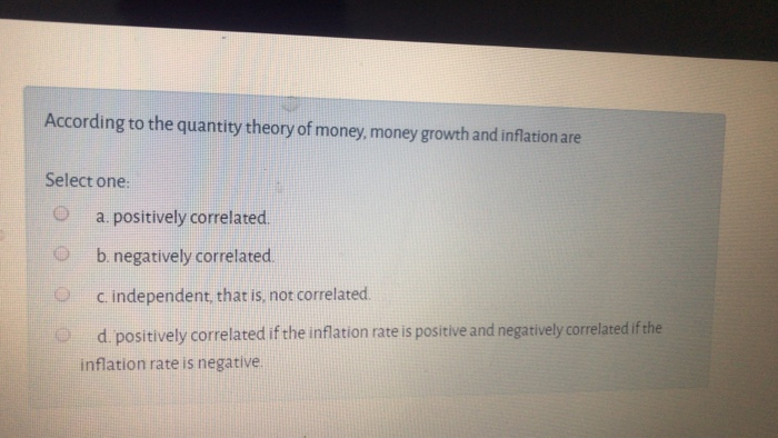Solved According to the quantity theory of money, money | Chegg.com
