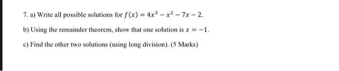 Solved 7. a) Write all possible solutions for | Chegg.com