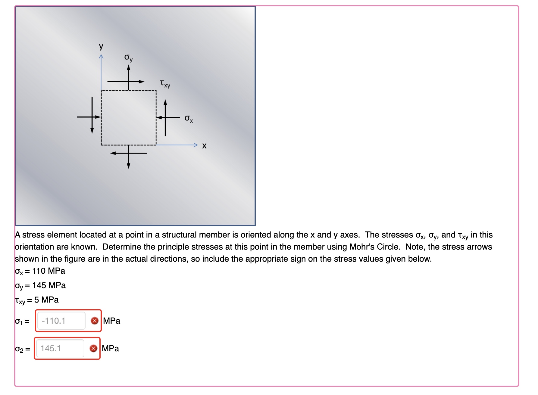 Solved A stress element located at a point in a structural | Chegg.com