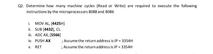 Solved Q2. Determine how many machine cycles (Read or Write) | Chegg.com