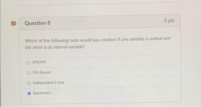 Solved Question 8 5 pts Which of the following tests would | Chegg.com